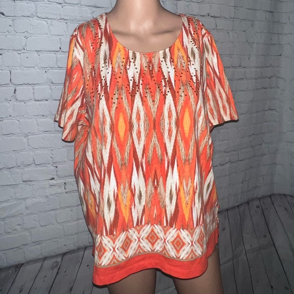 Alfred Dunner Tops - Alfred Dunner Orange, White & Maroon Shirt size PL